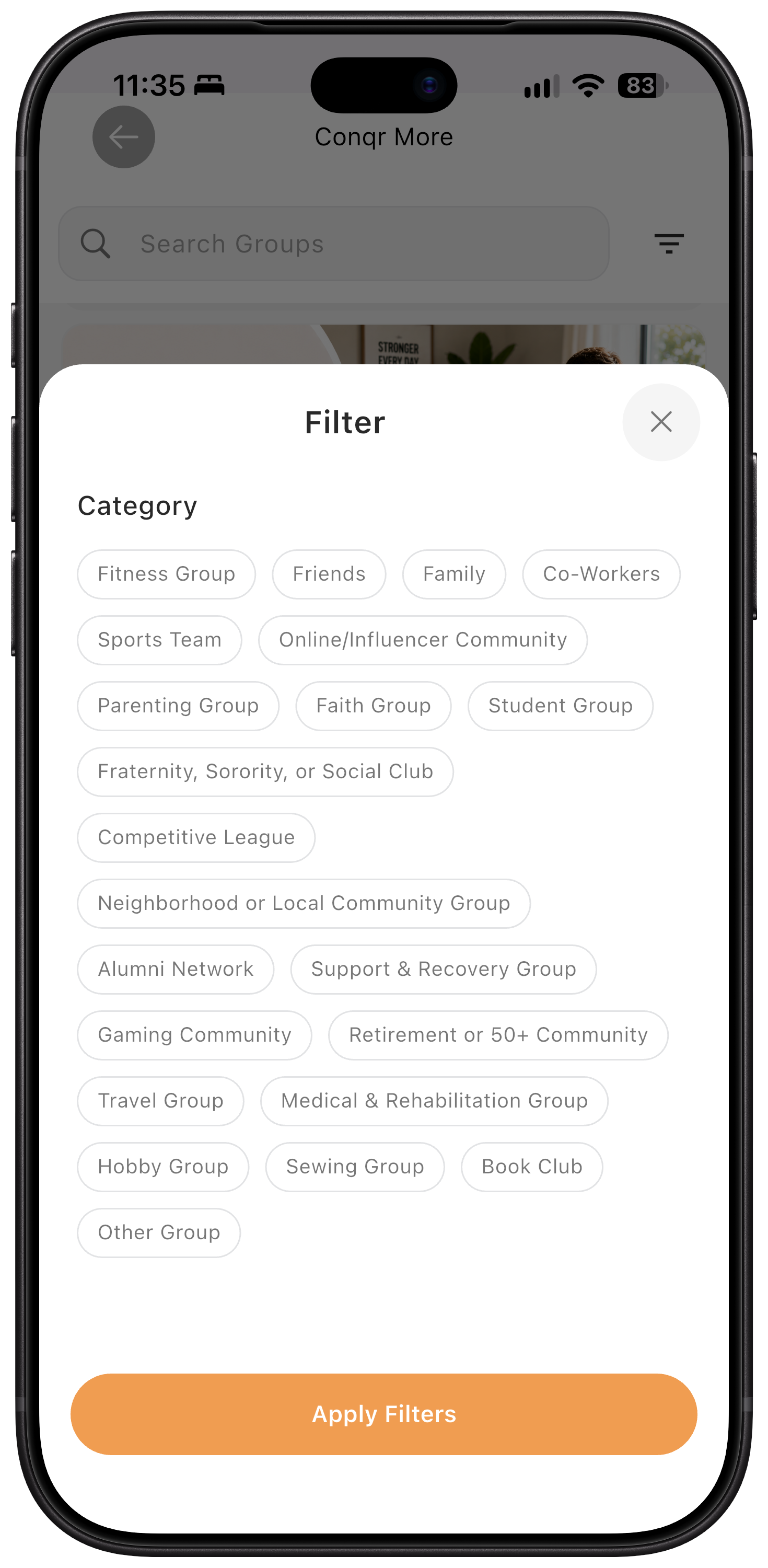Other Conqr Groups mobile application screen